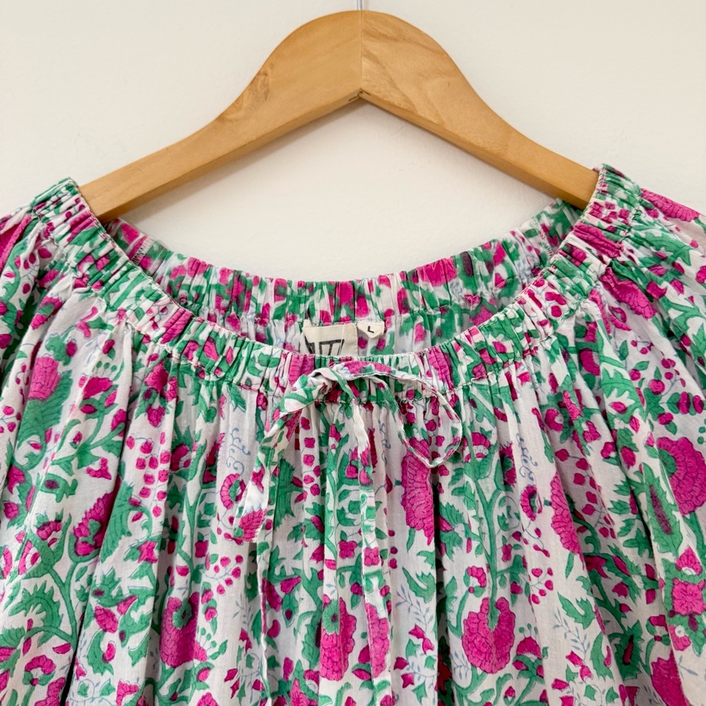 SZ Blockprints Hot Pink Floral Padra Tracy Top, Size Large - Picture 7 of 16